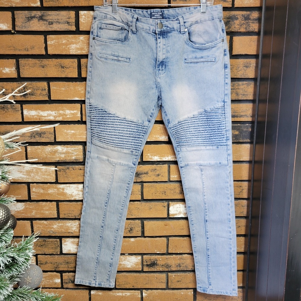 Hustle Jeans Super Skinny Mens 36 X 32‎ Distressed Denim Y2K Straight Leg